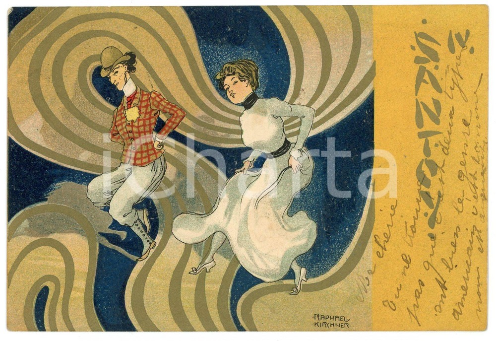 1904 ART NOUVEAU Artist Raphael KIRCHNER - Santoy - IV *RARE Postcard yellow  Cartolina postale d'epoca, opera dell'artista e illustratore Raphael Kirchner, viaggiata.CONDIZIONI: GFORMATO: FP  originale e autentica 1