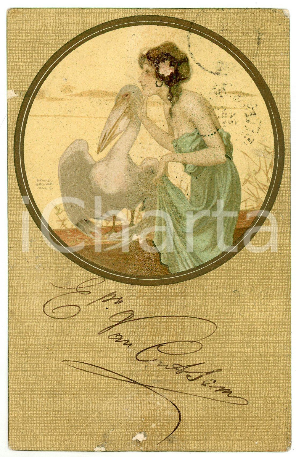 1905 ART NOUVEAU Artist Raphael KIRCHNER -Fables - Pelican - Old Postcard  Cartolina postale d'epoca, opera dell'artista e illustratore Raphael Kirchner, viaggiata.CONDIZIONI: P (piccole abrasioni)FORMATO: FP    originale e autentica 1