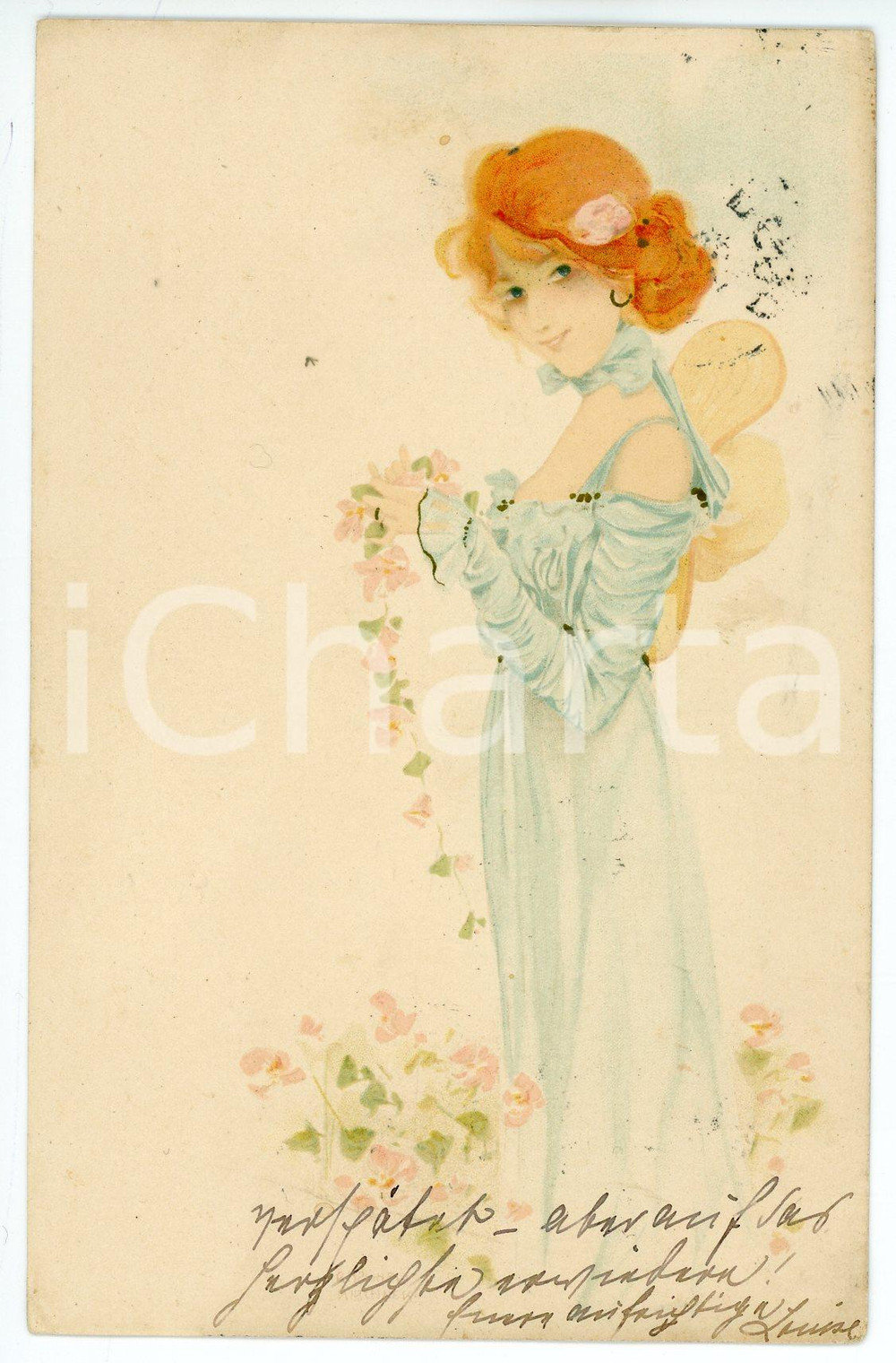 1900 Artist Raphael KIRCHNER -Fairy and flower - Old Postcard  Cartolina postale d'epoca, opera dell'artista e illustratore Raphael Kirchner, viaggiata.CONDIZIONI: GFORMATO: FP    originale e autentica 1