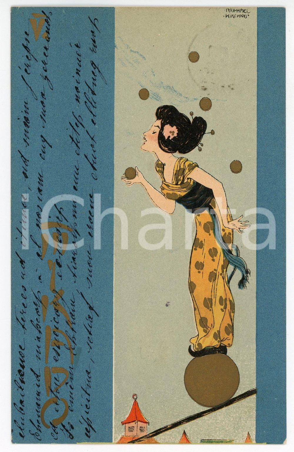 1900 ART NOUVEAU Raphael KIRCHNER - Mikado - V - Japanese geisha *Postcard blue  Cartolina postale d'epoca, opera dell'artista e illustratore Raphael Kirchner, viaggiata.CONDIZIONI: G FORMATO: FP    originale e autentica 1