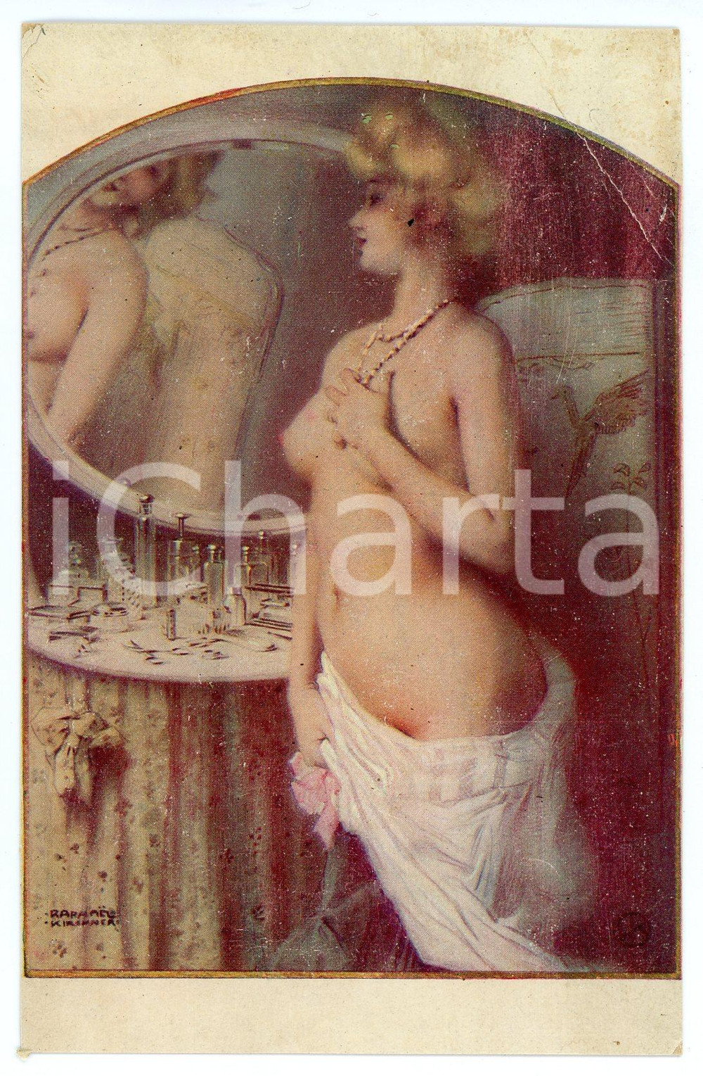 1915 ca Raphael KIRCHNER - La Jolie Maud - Illustrated nude postcard  Pregevole cartolina postale d'epoca, illustrata da Raphael Kirchner, non viaggiata.CONDIZIONI: P (ampia piegatura angolare)FORMATO: FP    originale e autentica 1