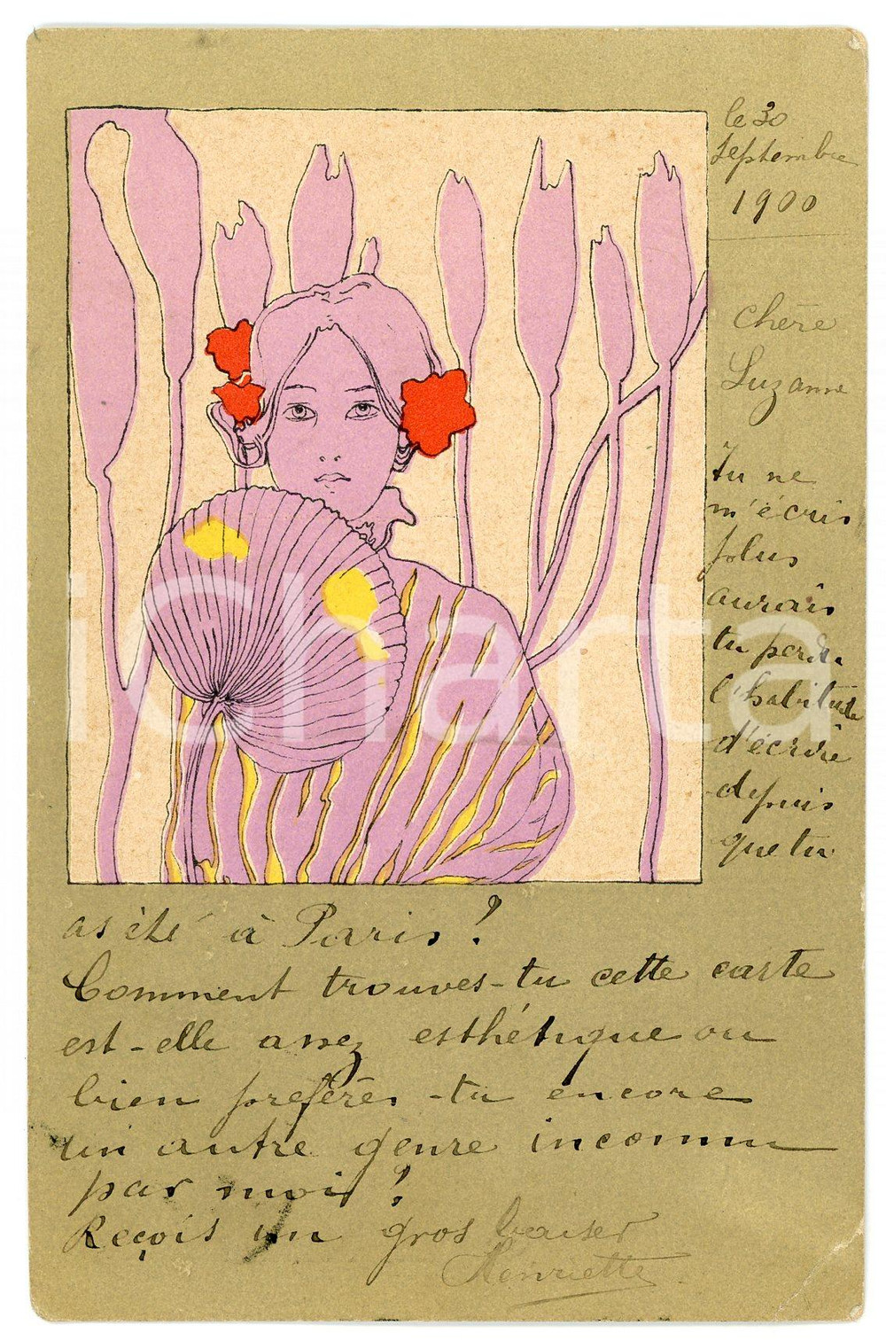 1900 ART NOUVEAU Raphael KIRCHNER - Woman purple/beige - Postcard  Rara cartolina postale d'epoca, opera dell'artista e illustratore Raphael Kirchner, viaggiata.CONDIZIONI: F (piegatura angolare)FORMATO: FP    originale e autentica 1