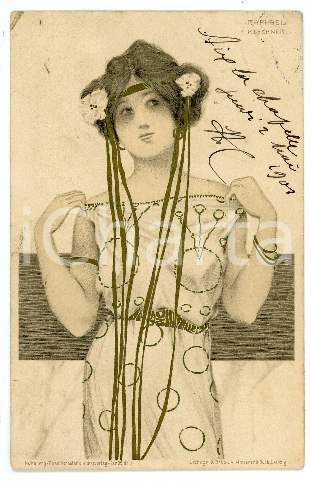 1900 ART NOUVEAU Raphael KIRCHNER "Greek Vergins" serie (2) - Postcard  Rara cartolina postale d'epoca, opera dell'artista e illustratore Raphael Kirchner, viaggiata.Serie "Greek Vergins".CONDIZIONI: G FORMATO: FP    originale e autentica 1