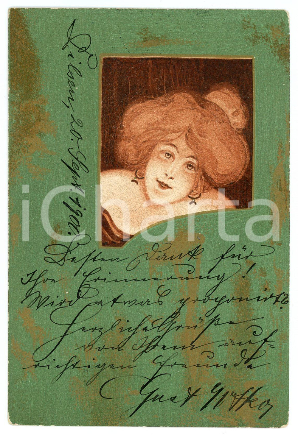 1900 ART NOUVEAU Raphael KIRCHNER - Lady - Golden postcard  Cartolina postale d'epoca, opera dell'artista e illustratore Raphael Kirchner, viaggiata.CONDIZIONI: GFORMATO: FP    originale e autentica 1