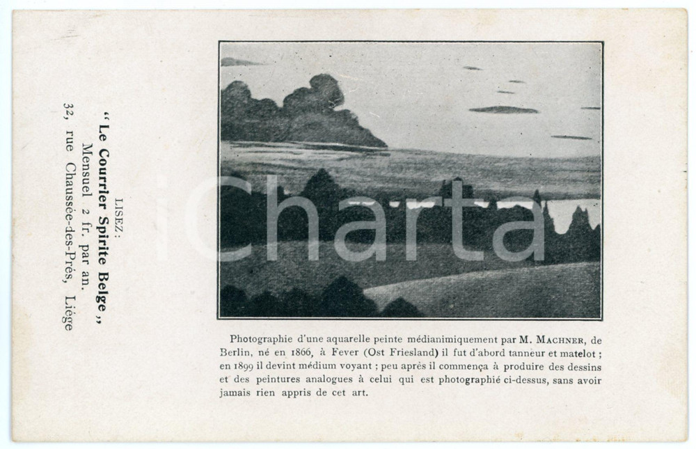 Cartolina originale da collezione 1910 ca LIEGE Librairie Spirite  Aquarelle médianique M. MACHNER Carte postale 1