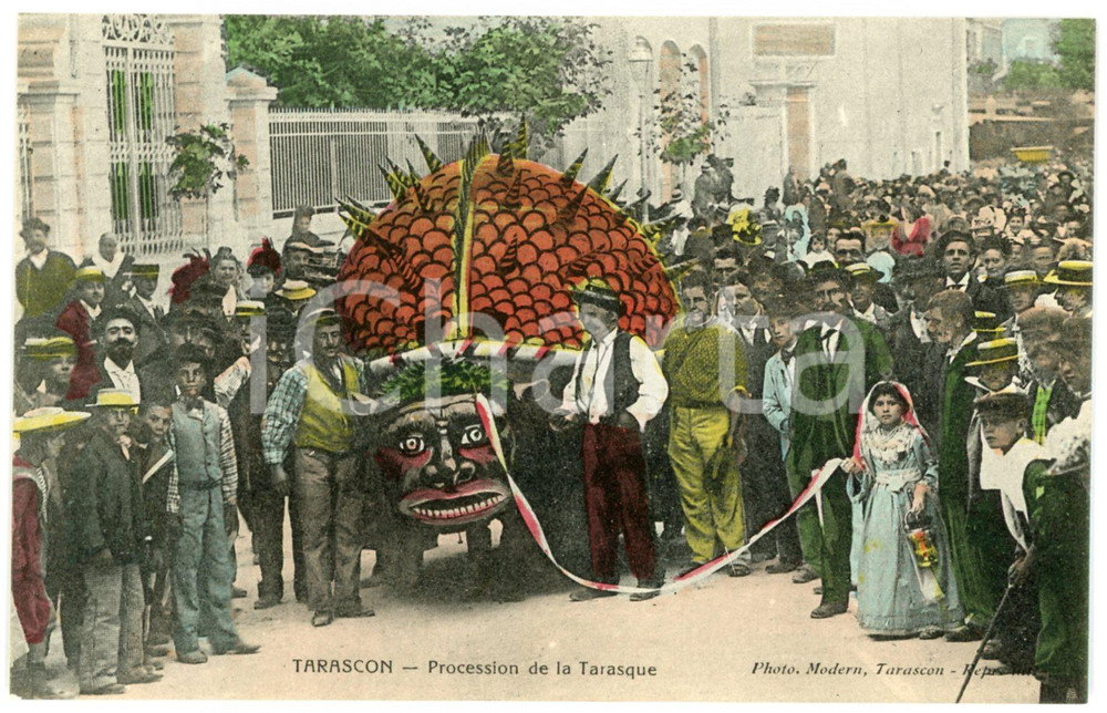 Cartolina originale da collezione 1910 ca FOLKLORE PROVENÃ‡AL  TARASCON Procession de la Tarasque   Carte postale 1