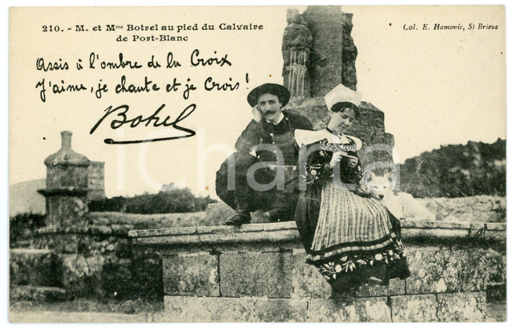 Cartolina originale da collezione 1905 ca CALVAIRE DE PORTBLANC ThÃ©odore BOTREL HÃ©lÃ¨ne LÃ©na LUGTON Carte postale 1