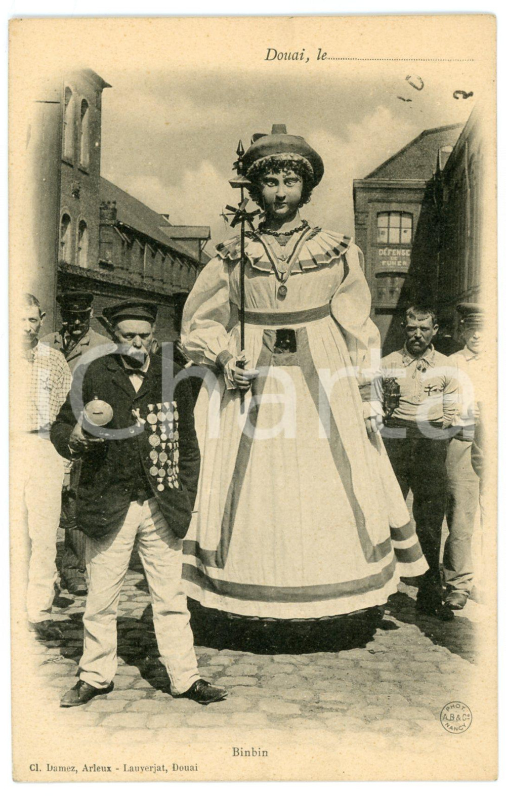 1909 DOUAI - GAYANT FESTIVAL Binbin - Carte postale FP VG Cartolina postale d'epoca, viaggiata FAIR/discreto Lievi smussature agli angoli Formato: FP originale e autentica 1