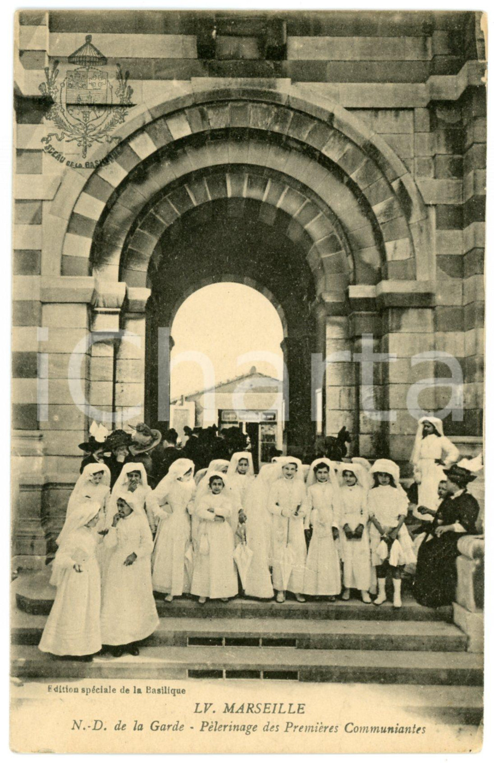 Cartolina originale da collezione 1910 ca MARSEILLE Notre Dame de la Garde  Premières Communiantes Carte postale 1