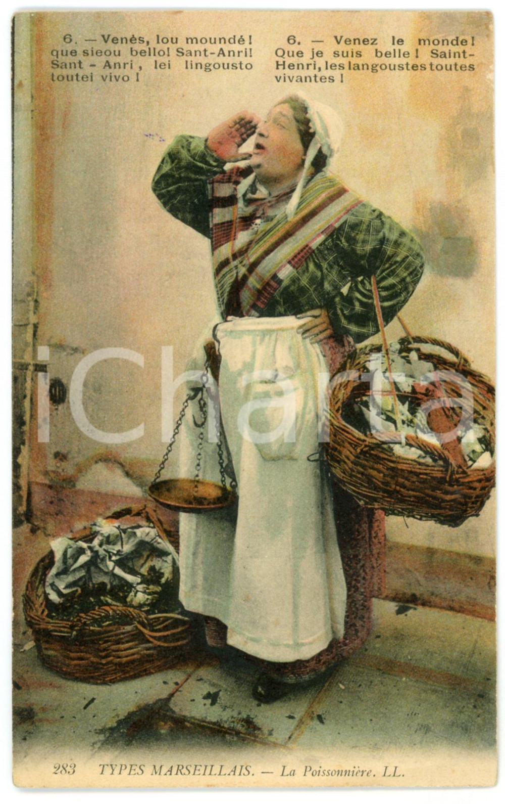 1910 ca FRANCE Types Marseillais - La poissonnière - Chromo carte postale  Cartolina postale d'epoca, stampata in cromolitografia, non viaggiata.CONDIZIONI: GoodFORMATO: FP    originale e autentica 1