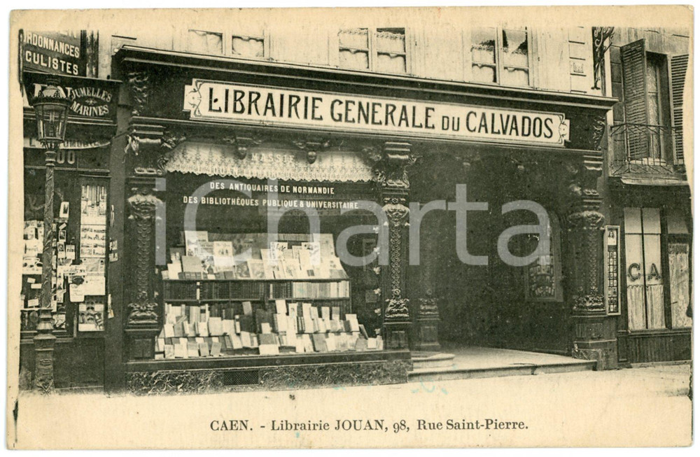 1924 CAEN (NORMANDIE) Librairie JOUAN rue St-Pierre - Calvados - Carte postale  Cartolina postale d'epoca, viaggiata.CONDIZIONI: F (piegature angolari)FORMATO: FP    originale e autentica 1