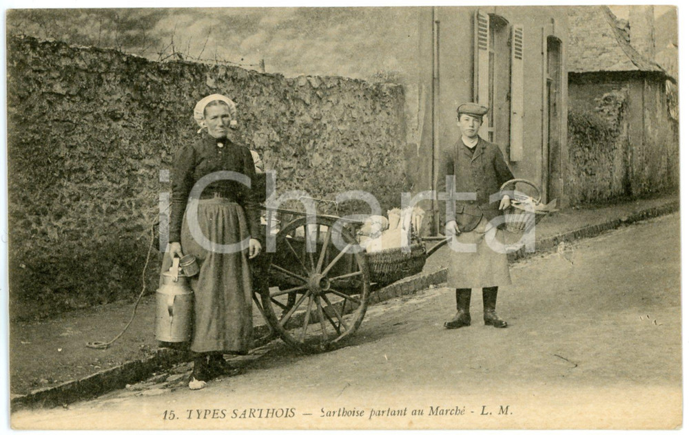 1910 ca SARTE / LOIRE (F) Types SARTHOIS Sarthoise partant au marchÃ© - Postcard  Cartolina postale d'epoca, non viaggiata.CONDIZIONI: GFORMATO: FP     originale e autentica 1