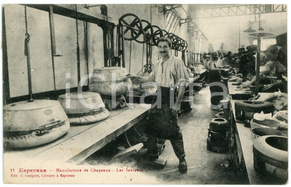 1913 ESPERAZA (FRANCE) Manufacture de chapeaux - Les Sableurs - Postcard  Cartolina postale d'epoca, viaggiata.CONDIZIONI: GFORMATO: FP    originale e autentica 1
