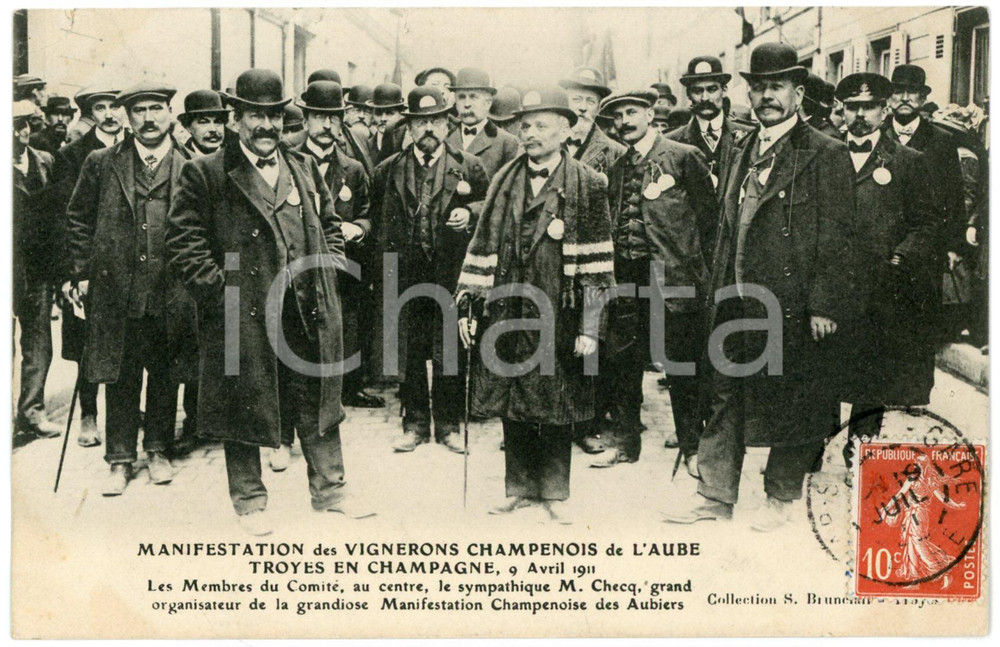 1911 TROYES Manifestation des Vignerons Champenois - Comité - Carte postale  Cartolina postale d'epoca, viaggiata.CONDIZIONI: P (evidente piccola piegatura angolare)FORMATO: FP    originale e autentica 1