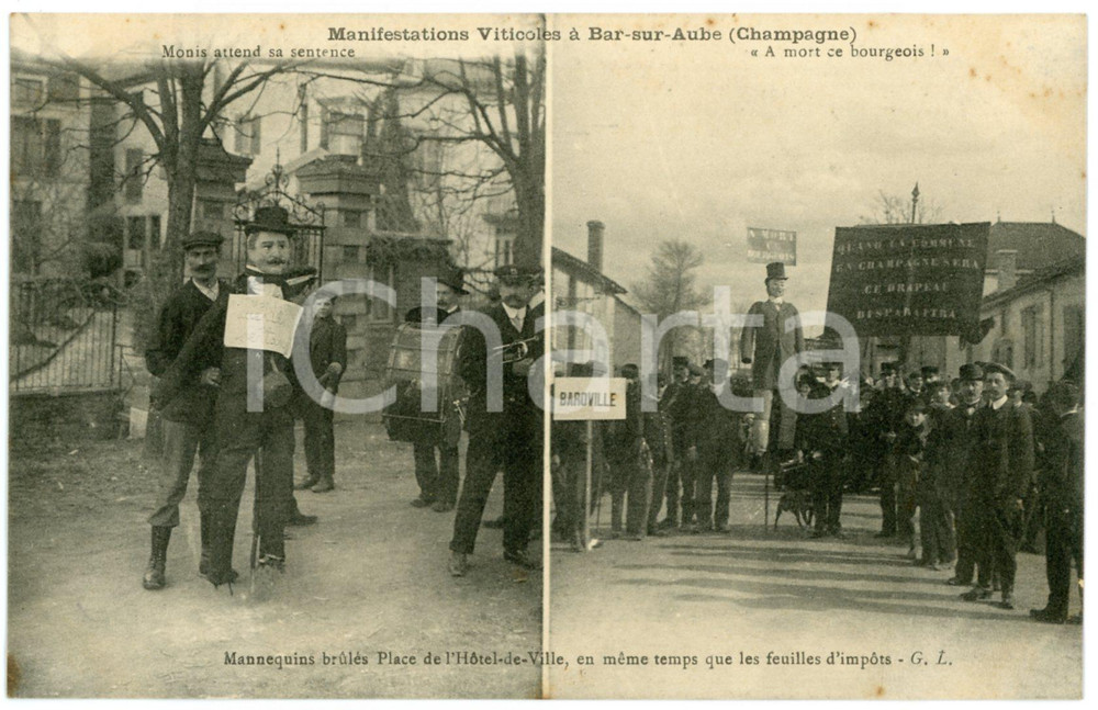 1911 BAR-SUR-AUBE (FRANCE) Manifestations viticoles - Mannequins brûlés  Cartolina postale d'epoca, non viaggiata.CONDIZIONI: G FORMATO: FP    originale e autentica 1