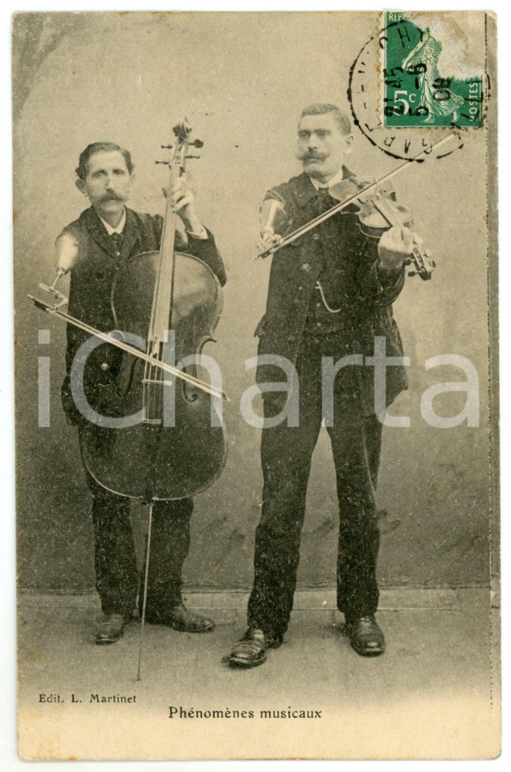 1908 FRANCE Phénomènes musicaux - Carte postale éd. Martinet MUTILÉS Cartolina postale d'epoca, viaggiata.CONDIZIONI: FAIR (francobollo parzialmente asportato)FORMATO: FP    originale e autentica 1