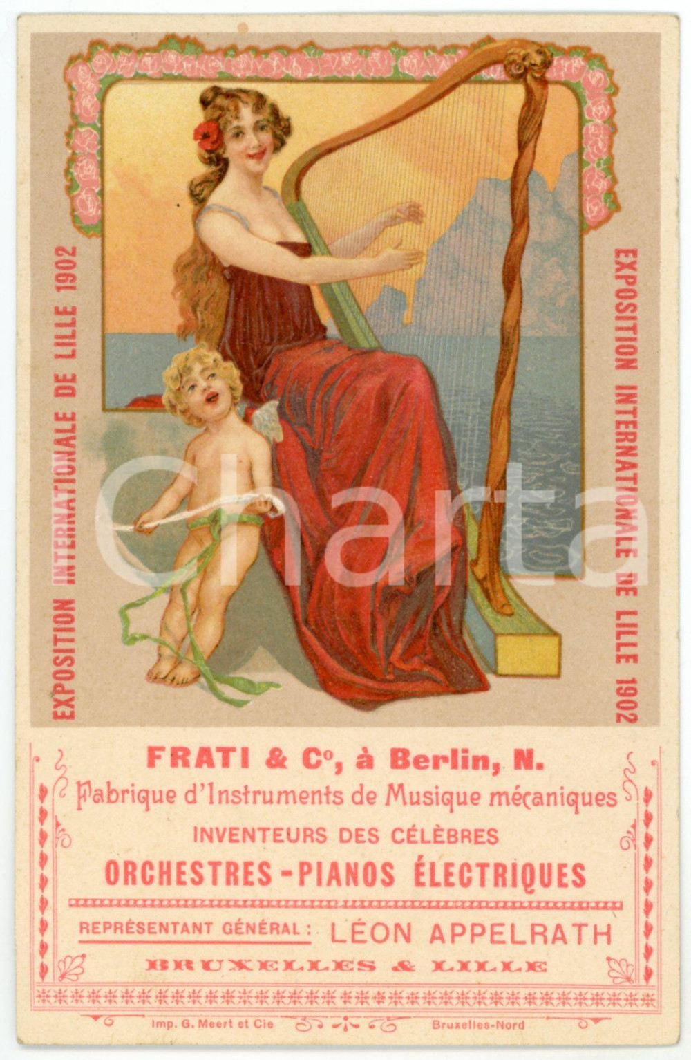 1902 BERLIN - FRATI & C. Fabrique d'instruments de musique mécaniques Postcard  Cartolina postale d'epoca, non viaggiata.CONDIZIONI: POOR (esteso residuo di incollatura al verso)FORMATO: FP    originale e autentica 1