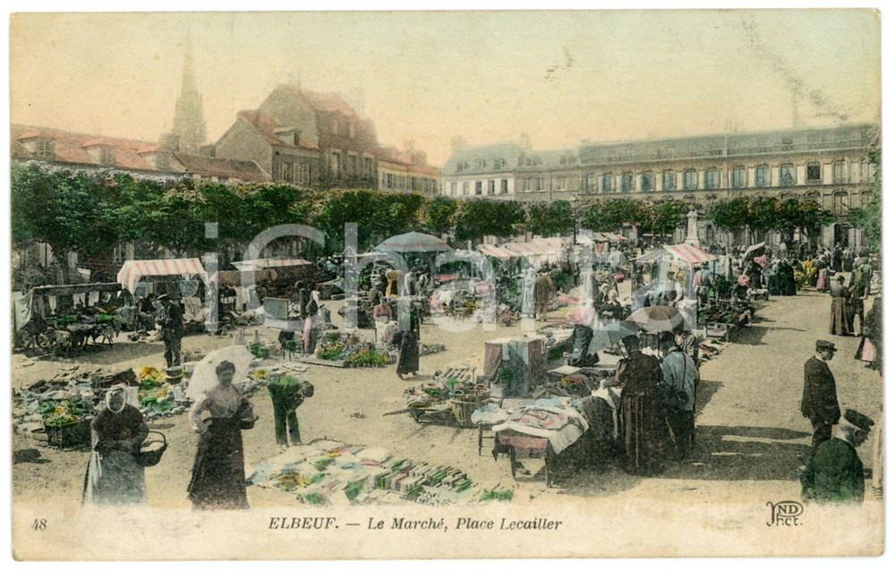 1889 ELBEUF - FRANCE Place Lecailler - Le marché - Carte postale FP VG  Cartolina d'epoca, viaggiata. FAIR/discreto Lievi smussature agli angoli Formato: FP originale e autentica 1