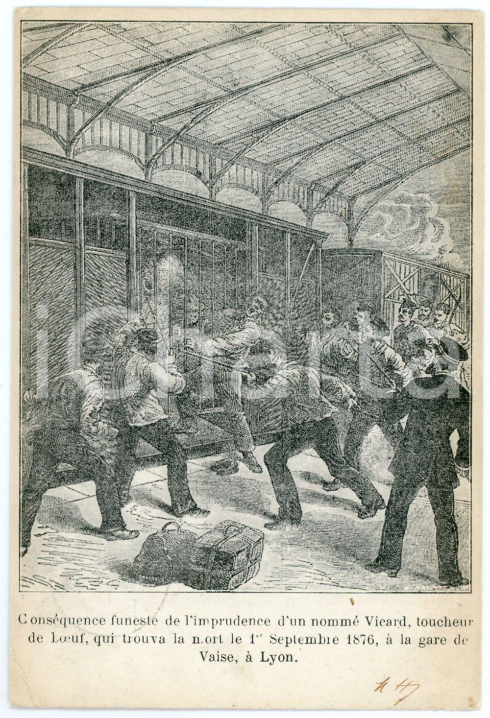 1905 ca LYON Gare de Vaise - Homme mordu par un lion - Carte postale FP VG  Cartolina postale, viaggiata. FAIR/discreto Smussature e piegature agli angoli Formato: FP originale e autentica 1