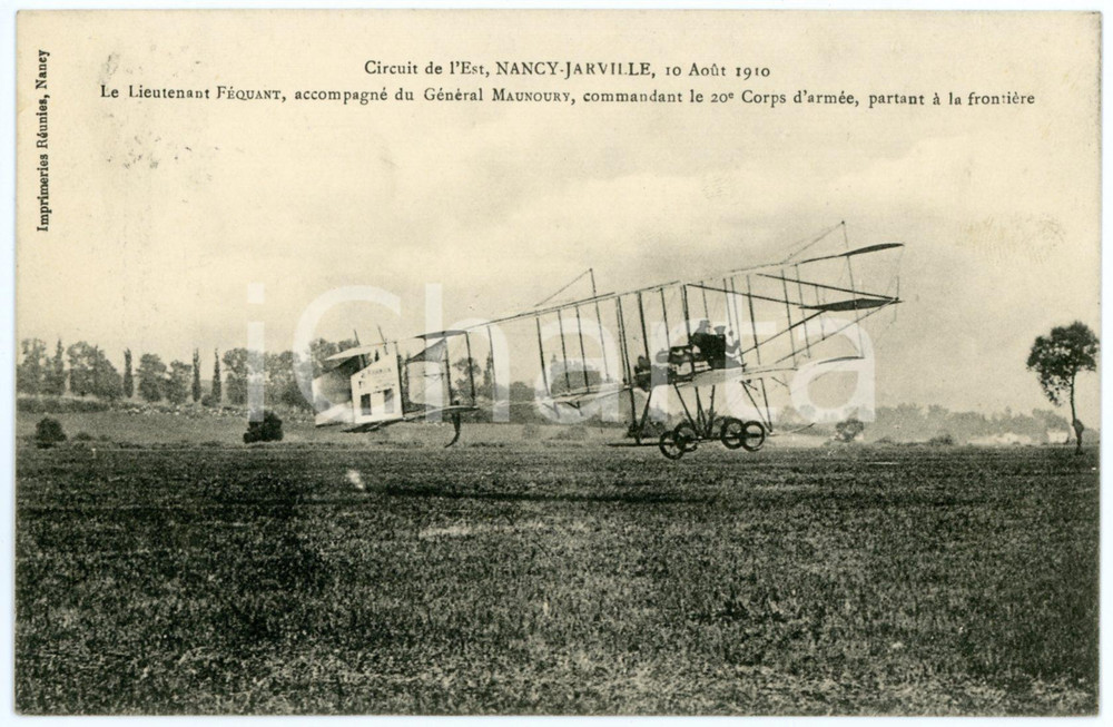 Cartolina originale da collezione 1910 NANCYJARVILLE Lieutenant FEQUANT GÃ©nÃ©ral MAUNOURY partant  Carte postale 1