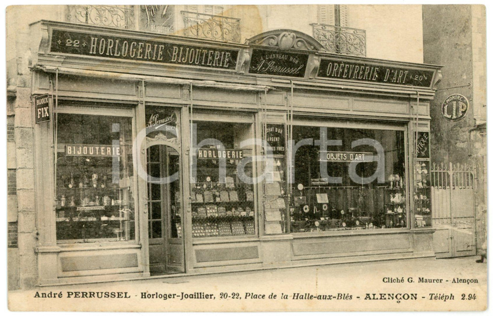 Cartolina originale da collezione 1910 ca ALENÃ‡ON  FRANCE AndrÃ© PERUSSEL Horloger  Joaillier  Carte postale FP 1