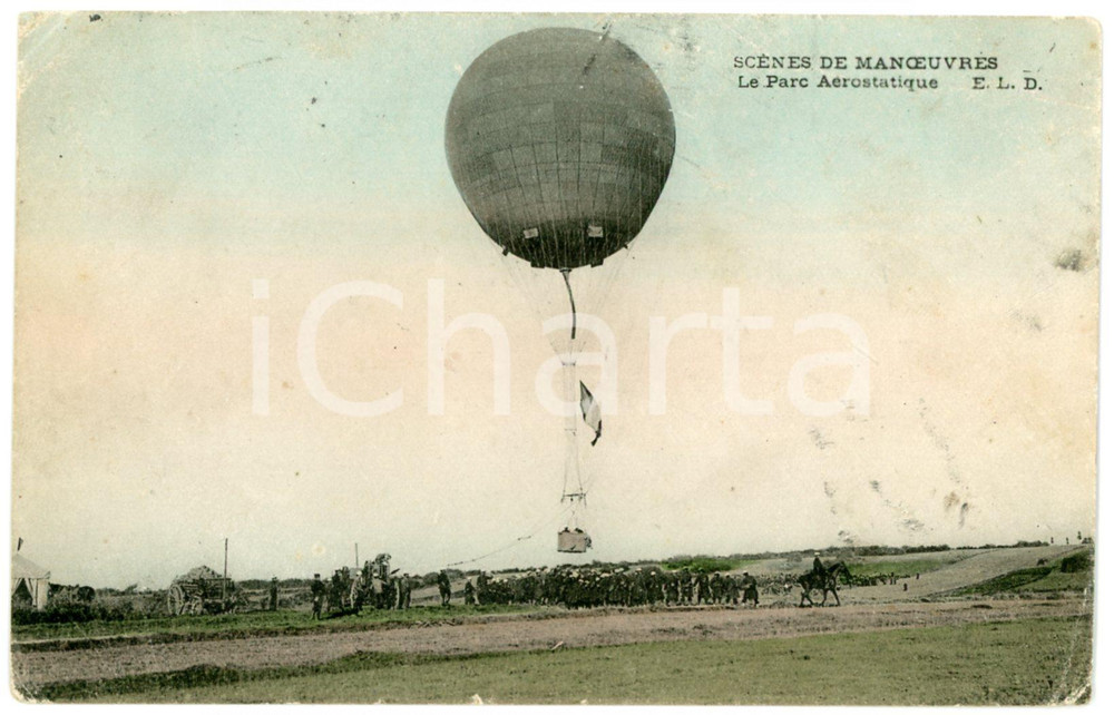 1907 FRANCE Scènes de manoeuvres - Parc Aerostatique - Carte postale FP VG  Cartolina postale, viaggiata. FAIR/discreto Lievi smussature e piegature agli angoli Formato: FP originale e autentica 1