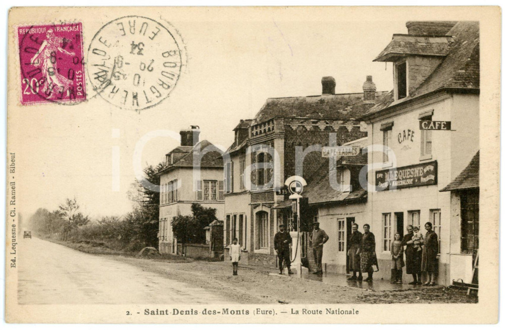 1934 SAINT-DENIS-DES-MONTS (NORMANDIE) Route Nationale - Carte postale ANIMEE Cartolina postale d'epoca, viaggiata.CONDIZIONI: G FORMATO: FP    originale e autentica 1
