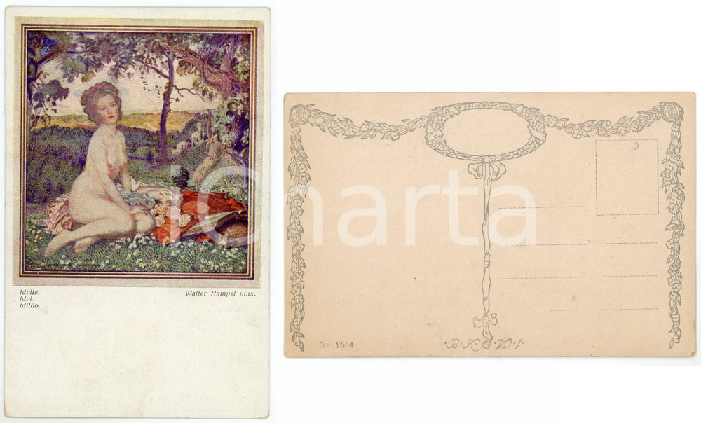 1910 ca Artist Walter HAMPEL - Idyl - Nude woman - Postcard  Cartolina postale d'epoca, non viaggiata. GOOD/buono  Formato: 9x14 cm originale e autentica 1