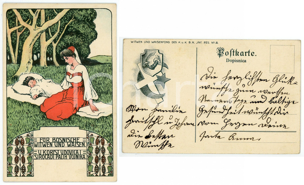 1910 ca BOSNIA Fur Bosnische Witwen und Waisen - Old postcard  Cartolina postale d'epoca, scritta ma non viaggiata. GOOD/buono  Formato: 9x14 cm originale e autentica 1