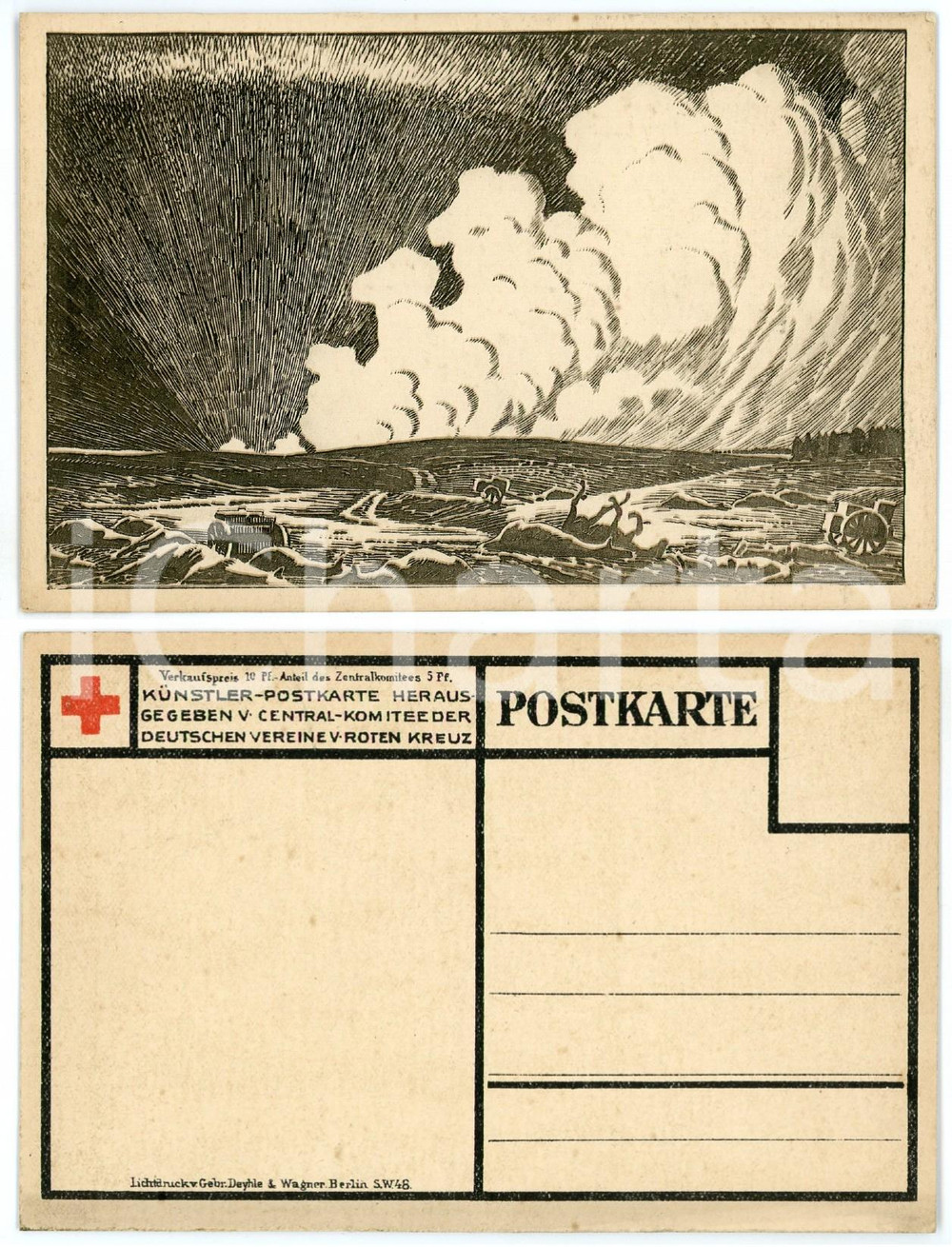 1915 ca WW1 DEUTSCHES ROTES KREUZ - Battlefield - Postcard  Cartolina postale d'epoca, non viaggiata. GOOD/buono  Formato: 14x9 cm originale e autentica 1