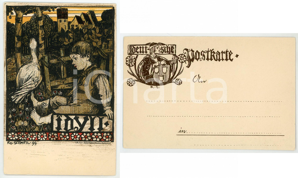 1899 GERMANY Artist Rudolf SCHIESTL - Idyll - AK Postcard  Cartolina postale d'epoca, non viaggiata. POOR/danneggiato piegatura angolare e lievi smussature Formato: 9x14 cm originale e autentica 1