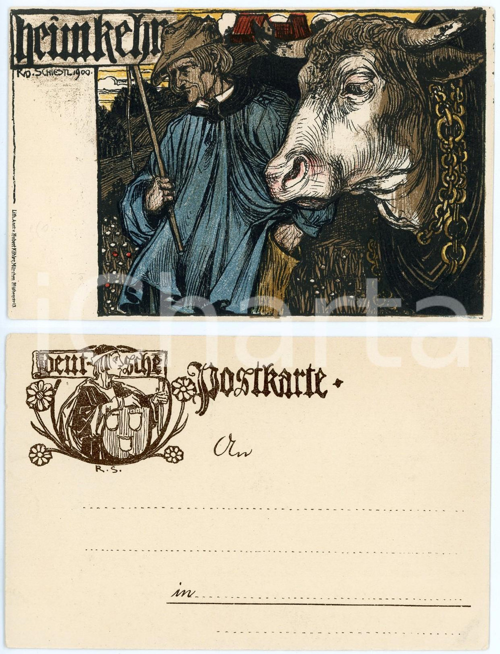 1900 GERMANY Artist Rudolf SCHIESTL - Heimkehr - AK Postcard  Cartolina postale d'epoca, non viaggiata. GOOD/buono  Formato: 14x9 cm originale e autentica 1
