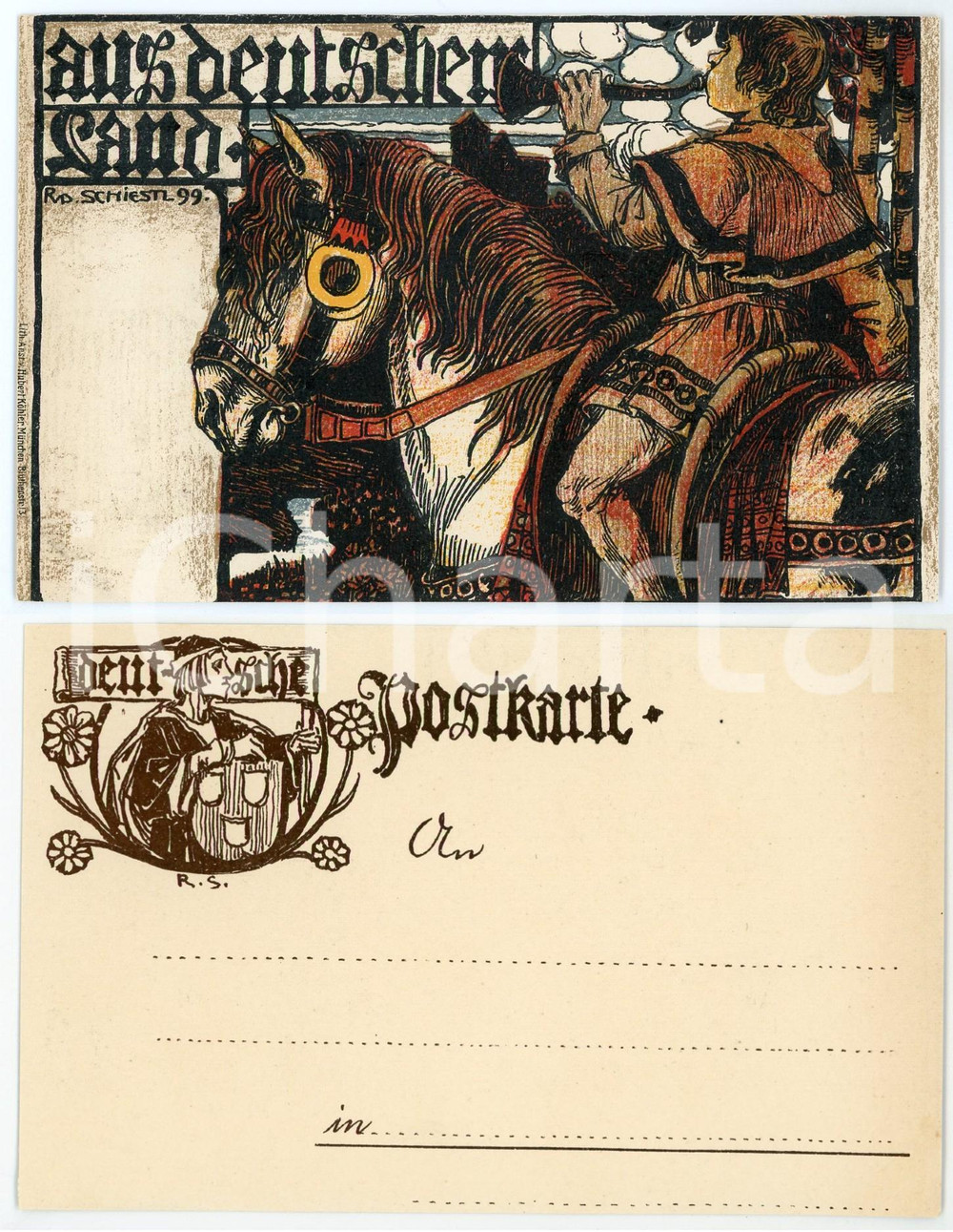 1899 GERMANY Artist Rudolf SCHIESTL - Aus Deutschen Land - AK Postcard  Cartolina postale d'epoca, non viaggiata. GOOD/buono  Formato: 14x9 cm originale e autentica 1