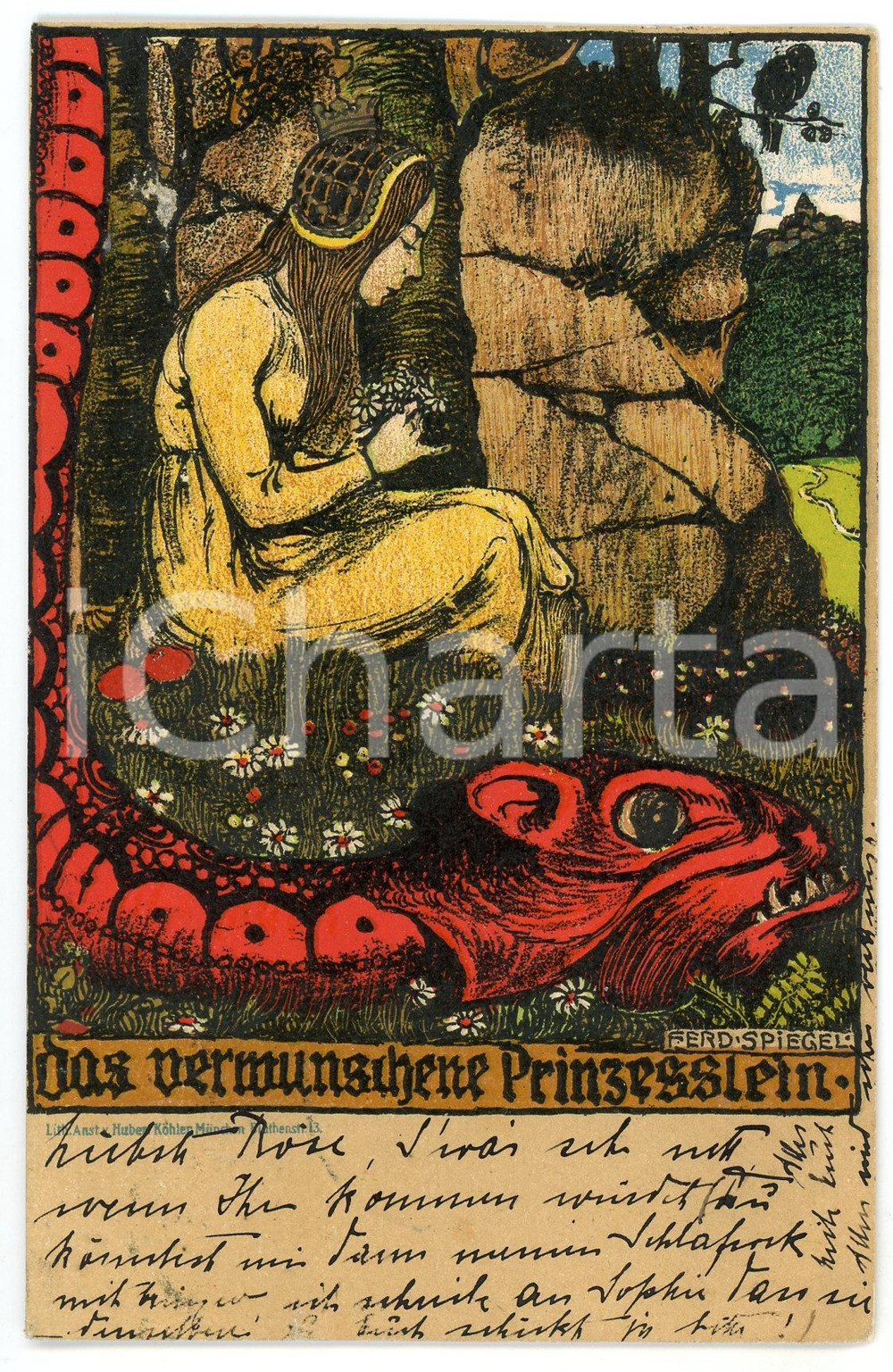 1900 GERMANY Artist Ferdinand SPIEGEL - Das vermunschene Prinzesslein - Postcard  Cartolina postale d'epoca, viaggiata. GOOD/buono  Formato: 9x14 cm originale e autentica 1