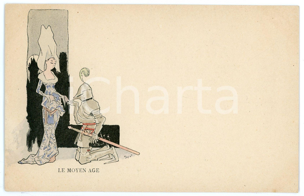 1905 ca ART NOUVEAU Artist Henry MORIN - Le Moyen Age - Vintage postcard  Cartolina postale d'epoca, non viaggiata.CONDIZIONI: G (leggera piegatura centrale)FORMATO: FP    originale e autentica 1