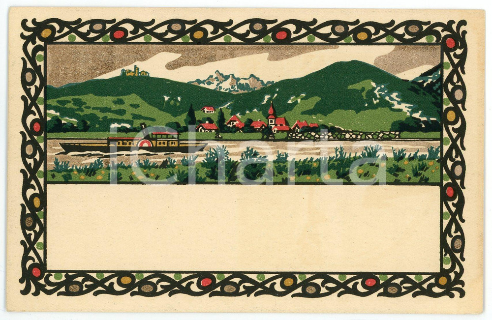 1910 ca GERMANY - Boat in the river - View - Illustrated postcard  Cartolina postale d'epoca, non viaggiata. GOOD/buono  Formato: 14x9 cm originale e autentica 1