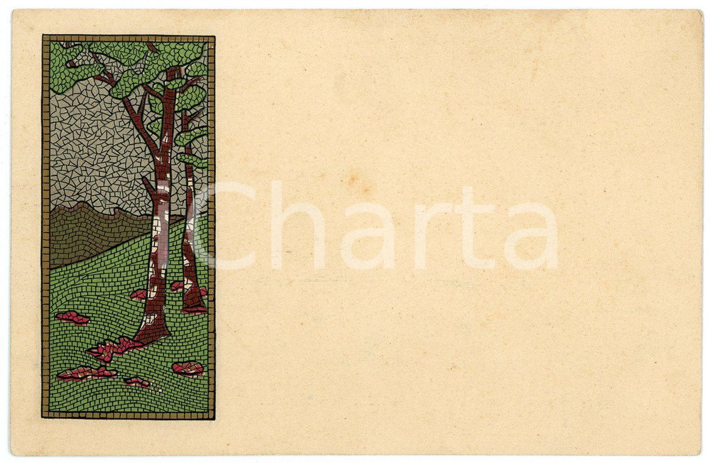 1900 ca ART NOUVEAU View of a wood - Mosaic - Illustrated embossed postcard  Cartolina postale d'epoca, non viaggiata.CONDIZIONI: GFORMATO: FP    originale e autentica 1