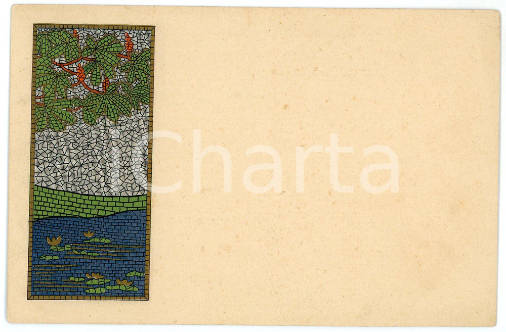 1900 ca ART NOUVEAU View of a pond - Mosaic - Illustrated embossed postcard  Cartolina postale d'epoca, non viaggiata.CONDIZIONI: GFORMATO: FP    originale e autentica 1