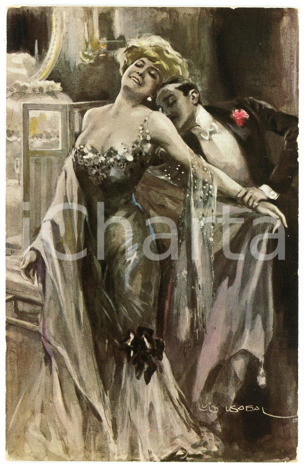 1920 ca BOUDOIR Artist Luis USABAL - Two lovers - Old postcard  Cartolina postale d'epoca, non viaggiata.CONDIZIONI: GFORMATO: FP    originale e autentica 1