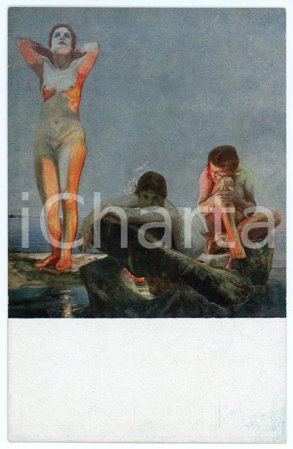 1920 LEIPZIG Museum der bildenden Kunste - Max KLINGER - Blaue STUNDE - Postcard  Cartolina postale d'epoca, non viaggiata. GOOD/buono  Formato: 9x14 cm originale e autentica 1