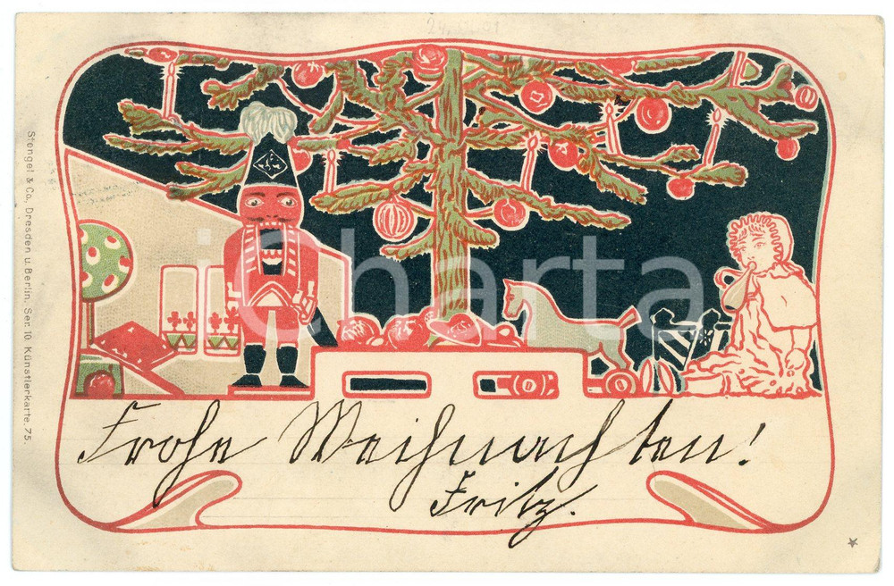 1900 ca GERMANY CHRISTMAS Toys under the Christmas tree *Old postcard Cartolina postale d'epoca, illustrata, viaggiata.CONDIZIONI: GFORMATO: FPEDITORE: Stengel &amp; Co., Dresden u. Berlin. Ser 10. K&uuml;nstlerkarte 75    originale e autentica 1
