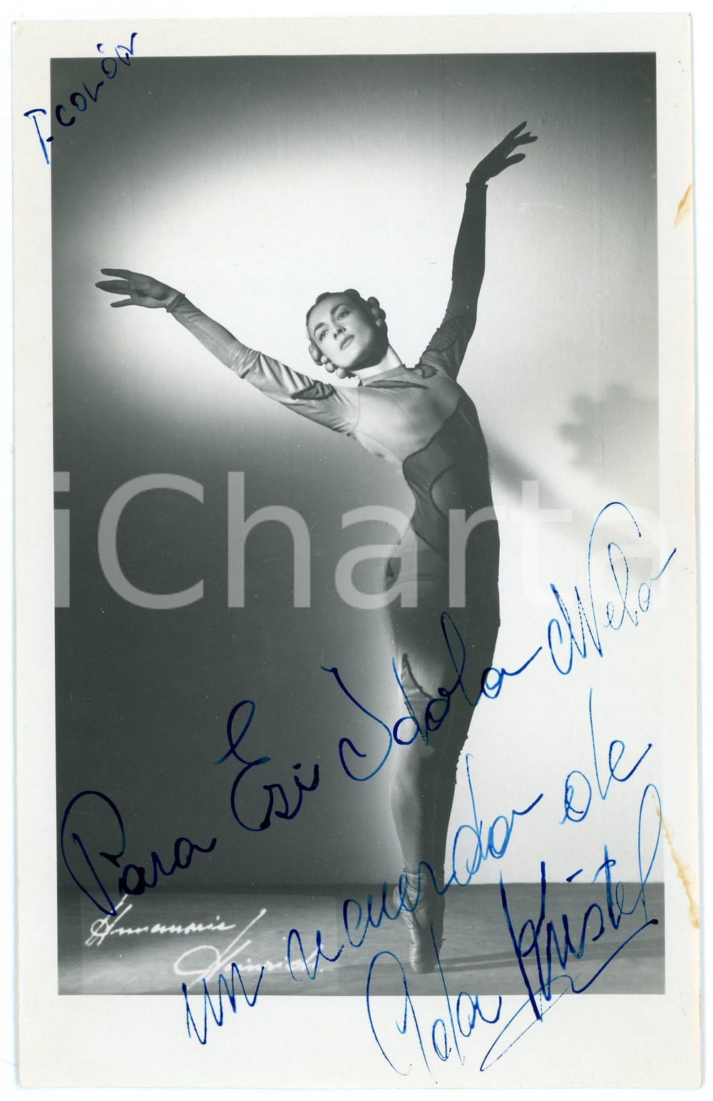 1949 BUENOS AIRES Ada KRISTEL primera bailarina Teatro Colón- AUTOGRAPHED Photo Fotografia d'epoca, con messaggio autografo. CONDIZIONI: F (macchie al lato destro)FORMATO: 12x18 cm     originale e autentica 1