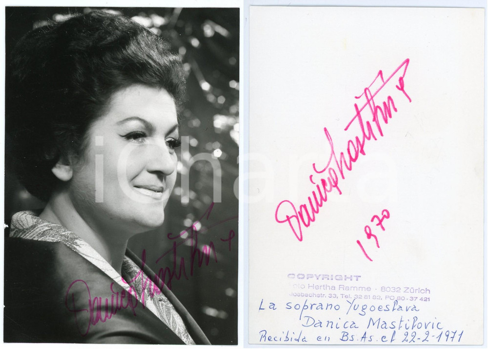 1970 Danica MASTILOVIC Serbian soprano - AUTOGRAPHED Photo 10x15 Fotografia d'epoca, con autografo. CONDIZIONI: P (piegature al lato inferiore)FORMATO: 10x15 cm     originale e autentica 1