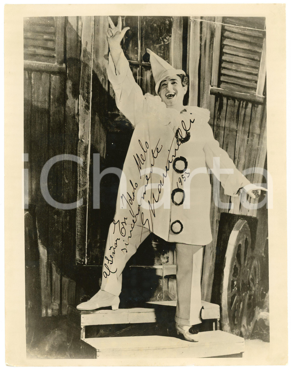 1953 LIRICA Tenore Giovanni MARTINELLI - "I pagliacci" AUTOGRAPHED photo 20x25 Fotografia d'epoca, con autografo. CONDIZIONI: F (piegature angolari)FORMATO: 20x26 cm     originale e autentica 1