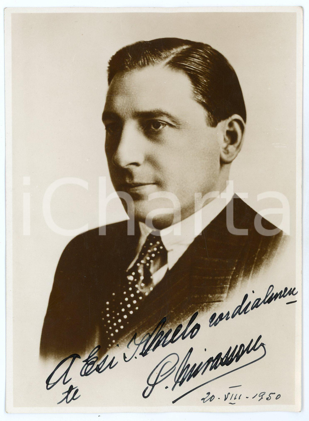 1950 BUENOS AIRES Pedro MIRASSOU tenor - AUTOGRAPHED photo 12x17 cm Fotografia d'epoca, con autografo. CONDIZIONI: F (increspatura al lato superiore)FORMATO: 12x17 cm    originale e autentica 1