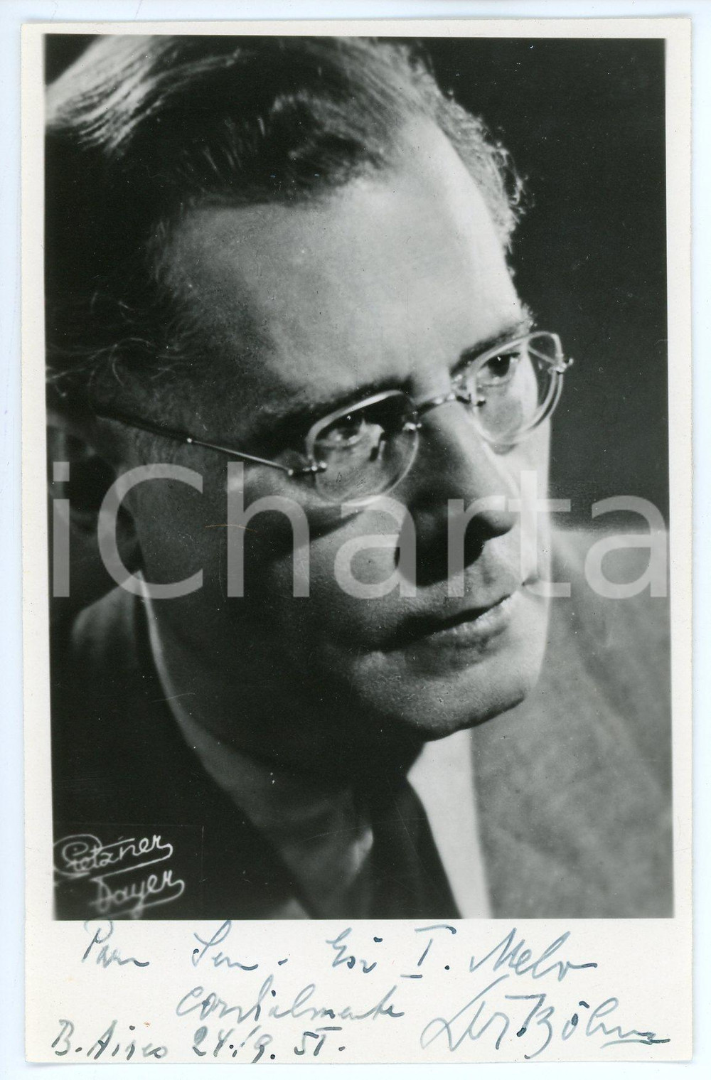 1951 Karl BOHM conductor - AUTOGRAPHED Photo 9x14 cm Fotografia d'epoca, con autografo. CONDIZIONI: F (lievi sovraimpressioni)FORMATO: 9x14 cm     originale e autentica 1