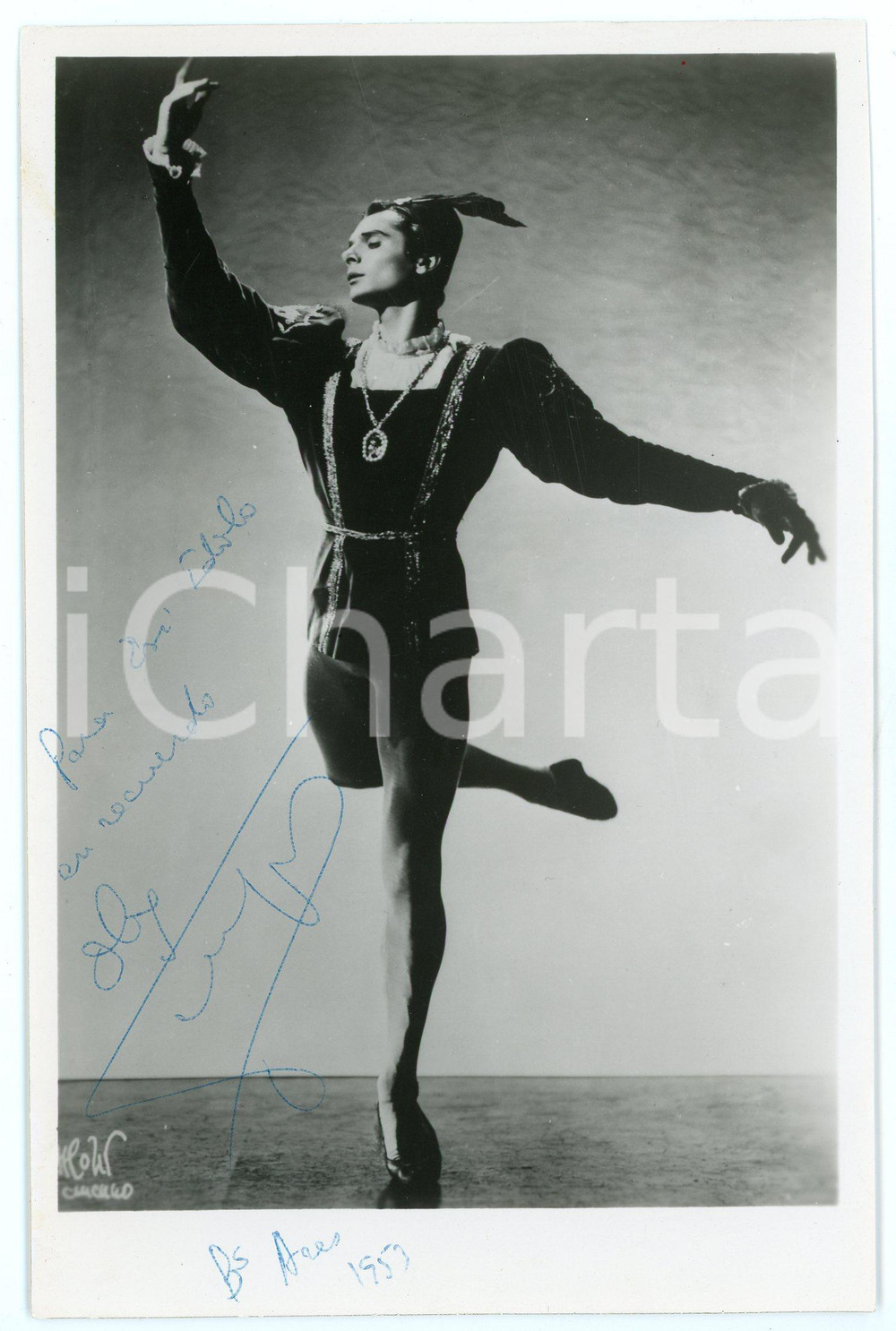 1953 BUENOS AIRES Oleg TUPIN ballet dancer - AUTOGRAPHED photo Fotografia d'epoca, con autografo. CONDIZIONI: G (lievi graffi superficiali)FORMATO:  12x18 cm     originale e autentica 1