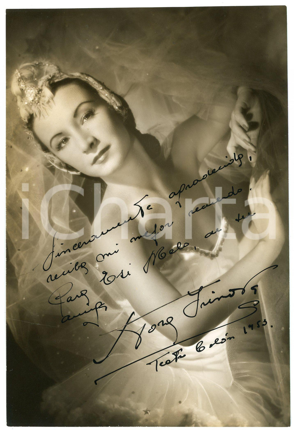 1953 BUENOS AIRES Teatro Colón-  Ballerina Nora IRINOVA - AUTOGRAPHED photo Fotografia d'epoca, con autografo. CONDIZIONI: F (piegature laterali)FORMATO:  12x18 cm     originale e autentica 1