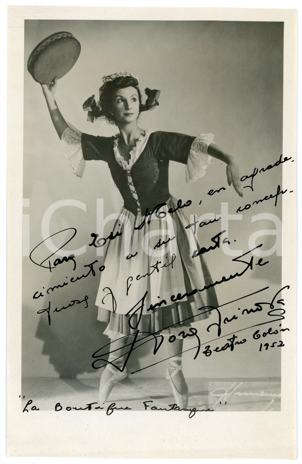 1952 BUENOS AIRES Ballerina Nora IRINOVA "La Boutique fantasque" - SIGNED photo Fotografia d'epoca, con autografo. CONDIZIONI: F (piegature laterali)FORMATO:  12x18 cm     originale e autentica 1