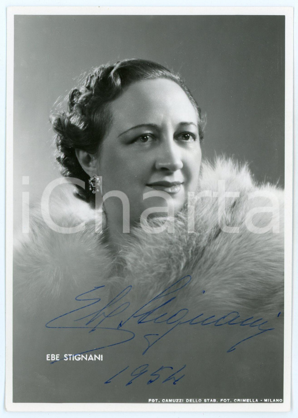 1954 LIRICA Ebe STIGNANI mezzosoprano - Foto CRIMELLA con AUTOGRAFO Fotografia d'epoca, con autografo. CONDIZIONI: GFORMATO: 11x15 cmFOTOGRAFO: Studio Crimella - Milano    originale e autentica 1
